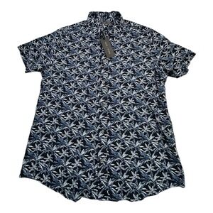 SLATE‎ & STONE Mens XL Button Down Short Sleeve Palm Leaf Print Shirt Blue White